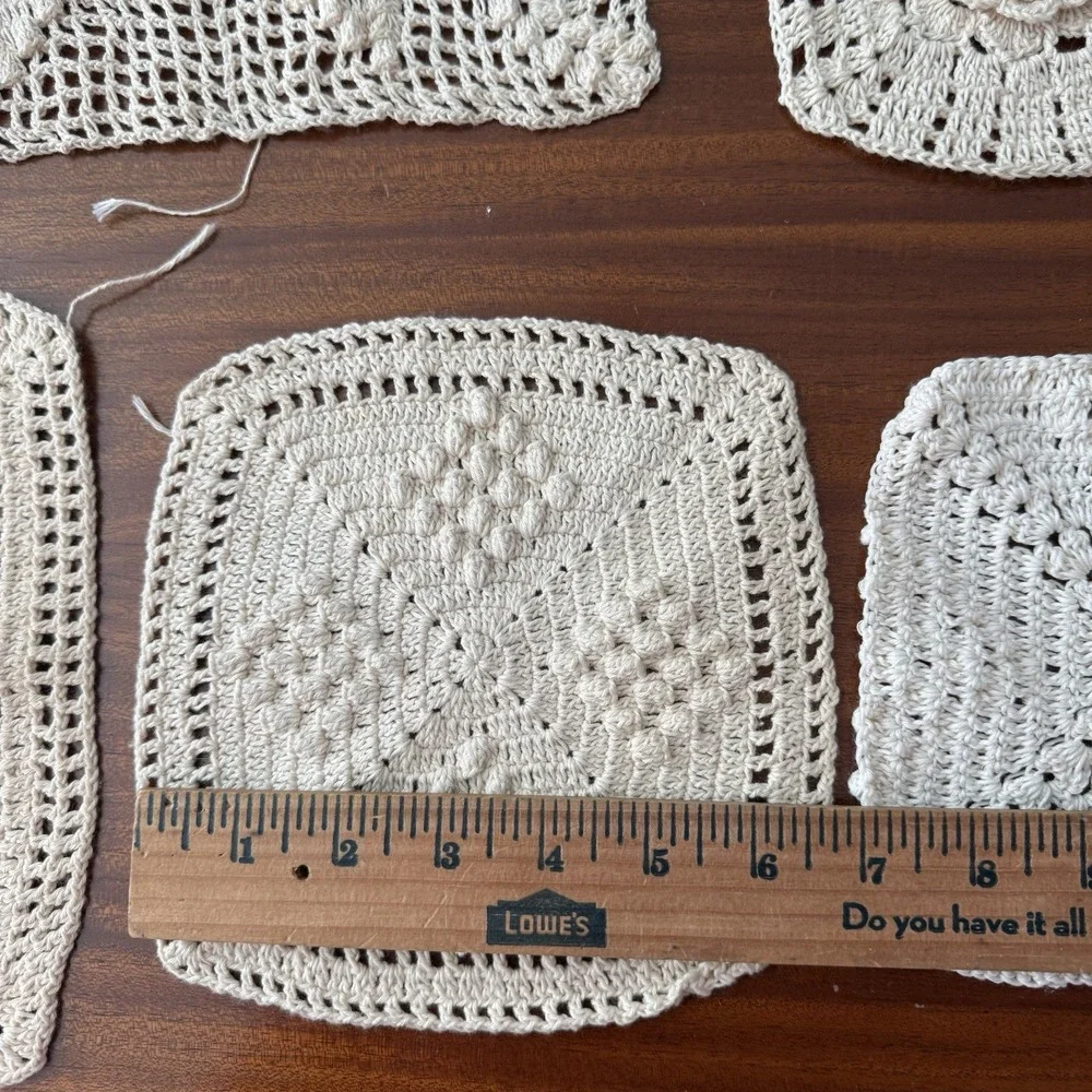 Vintage Crochet‎ Granny Squares Lot 9 Handmade Cotton Motifs Mixed Sizes Cottage